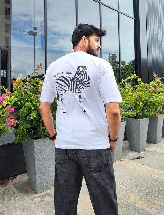 MEN'S WHITE OVERSIZED T-SHIRT | ZEBRA STARE EDITION